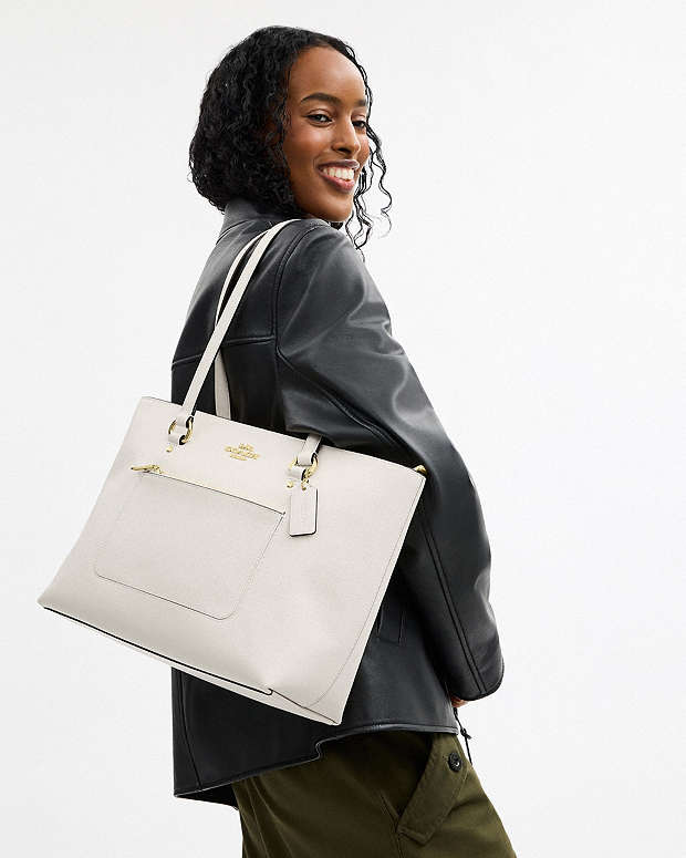 Station Tote Bag Crossgrain Leather-Gold-Chalk Crossgrain Leather-Gold-Chalk