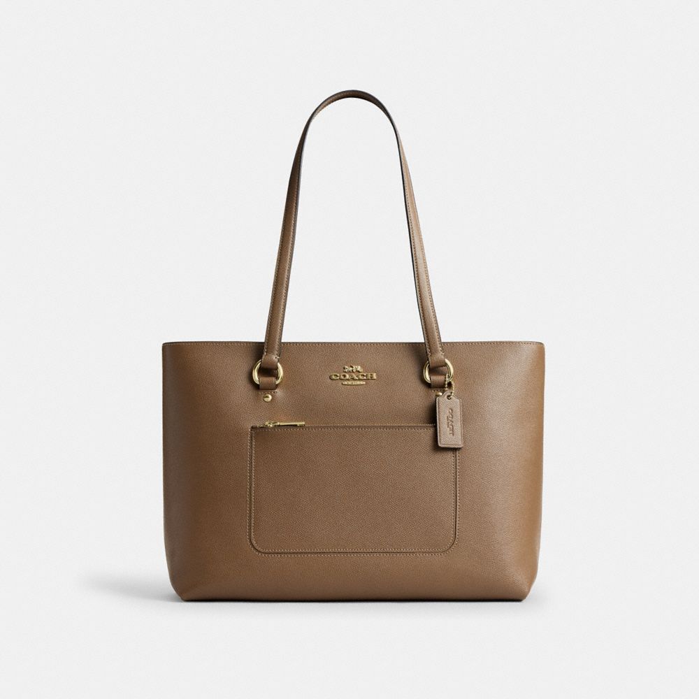 Station Tote Bag Crossgrain Leather-Gold-Dark Stone Crossgrain Leather-Gold-Dark Stone