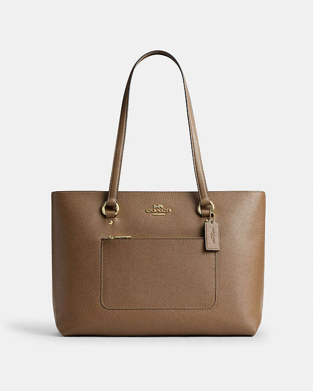 Station Tote Bag Crossgrain Leather-Gold-Dark Stone Crossgrain Leather-Gold-Dark Stone