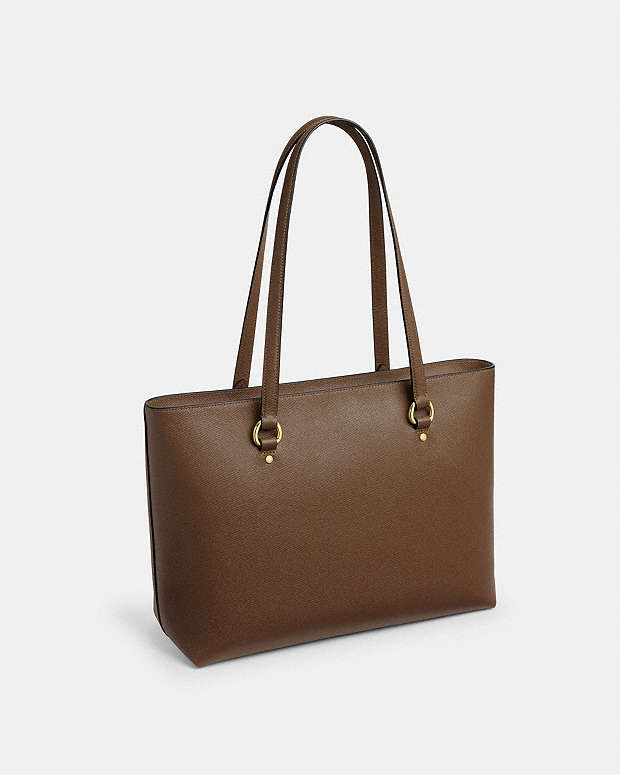 Station Tote Bag Crossgrain Leather-Gold-Dark Stone Crossgrain Leather-Gold-Dark Stone