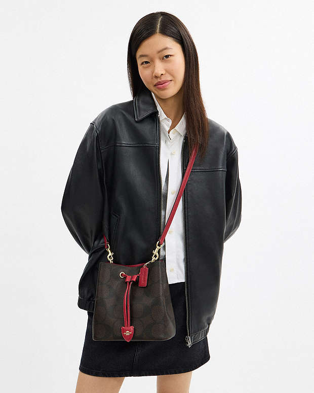 Rowan Bucket Bag In Maxi Signature Canvas Signature Canvas-Im-Walnut-True Red Signature Canvas-Im-Walnut-True Red