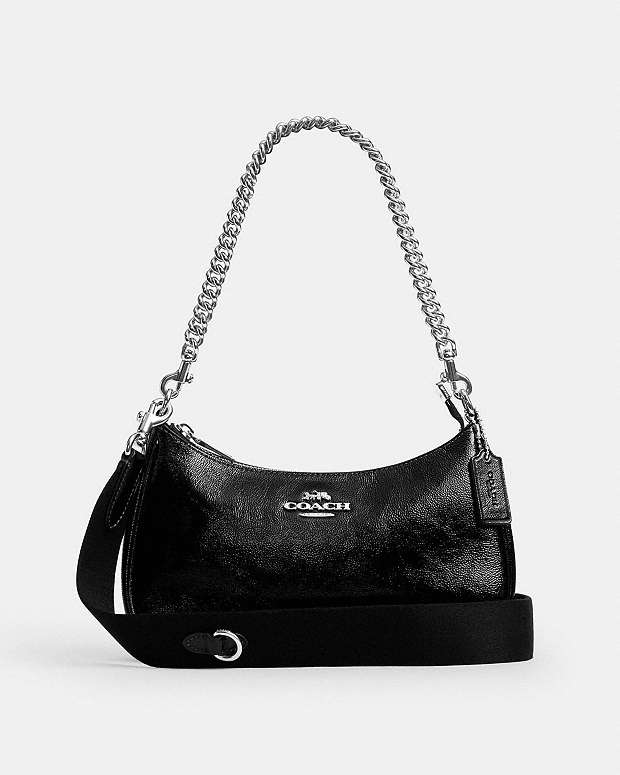 Teri Shoulder Bag With Pouch Crinkle Leather-Silver-Black Crinkle Leather-Silver-Black