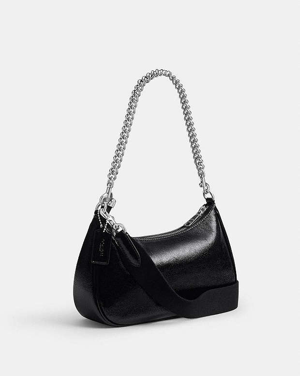 Teri Shoulder Bag With Pouch Crinkle Leather-Silver-Black Crinkle Leather-Silver-Black