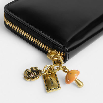 Coach Essential Slim Accordion Zip Wallet With Charms Brass Black