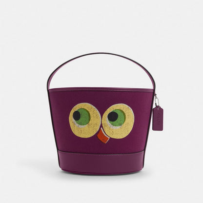 Coach Trick Or Treat Bucket With Halloween Owl In Regenerative Cotton Lh Plum