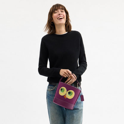 Coach Trick Or Treat Bucket With Halloween Owl In Regenerative Cotton Lh Plum