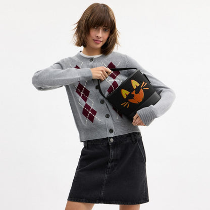 Coach Trick Or Treat Bucket With Halloween Cat In Regenerative Cotton Silver Black