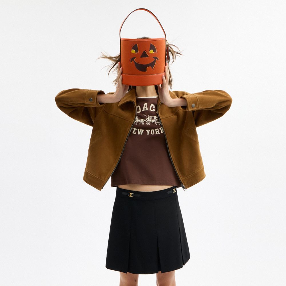 Coach Trick Or Treat Bucket With Halloween Pumpkin In Regenerative Cotton B4 Bright Canyon