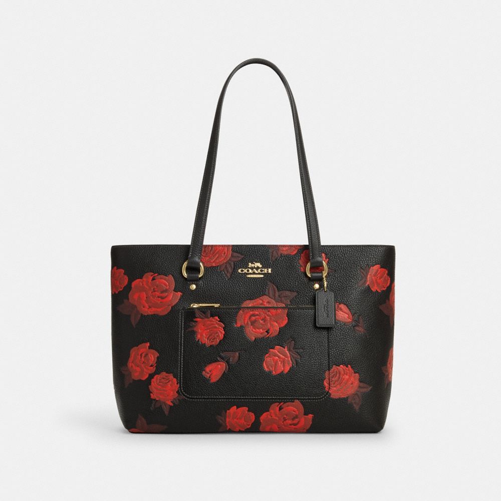 Coach Station Tote Bag With Floral Print Im Black Red