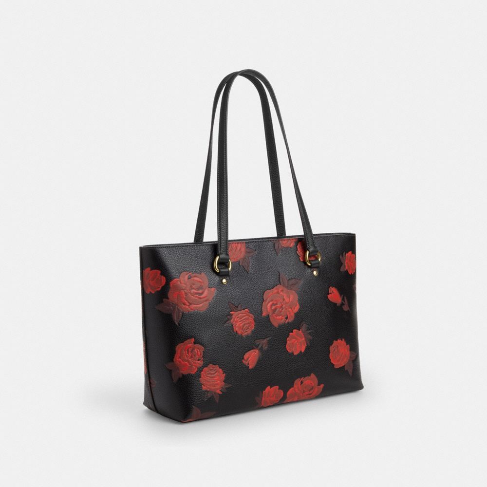 Coach Station Tote Bag With Floral Print Im Black Red