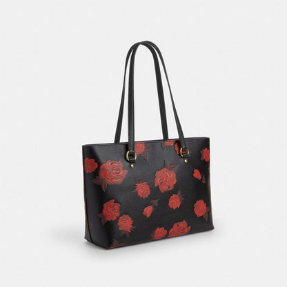 Coach Station Tote Bag With Floral Print Im Black Red