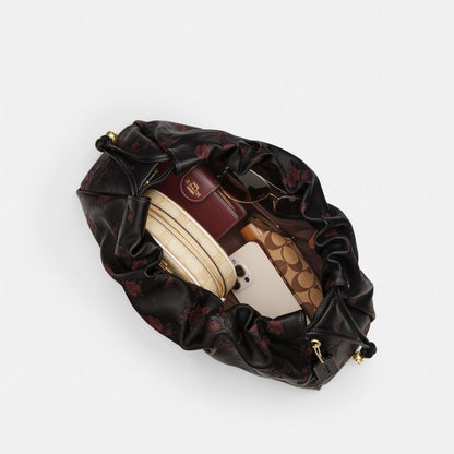 Coach Faye Large Shoulder Bag With Floral Print Im Black Wine Multi