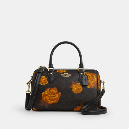 Coach Rowan Satchel Bag In Signature Canvas With Floral Print Im Walnut Black Multi