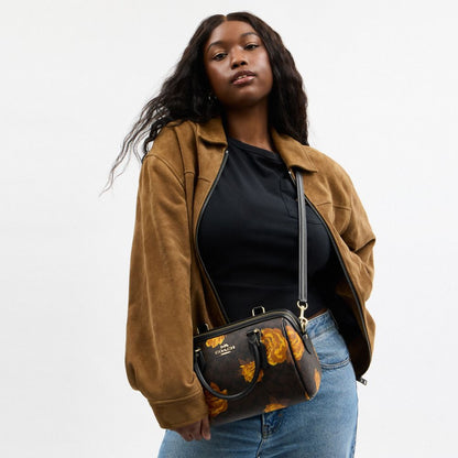 Coach Rowan Satchel Bag In Signature Canvas With Floral Print Im Walnut Black Multi