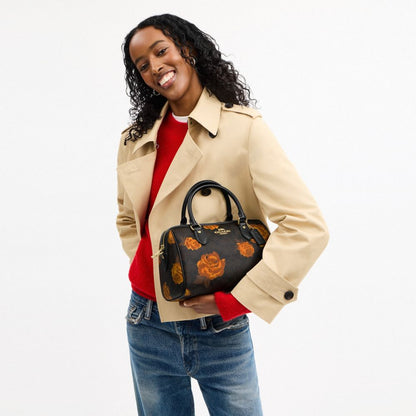 Coach Rowan Satchel Bag In Signature Canvas With Floral Print Im Walnut Black Multi
