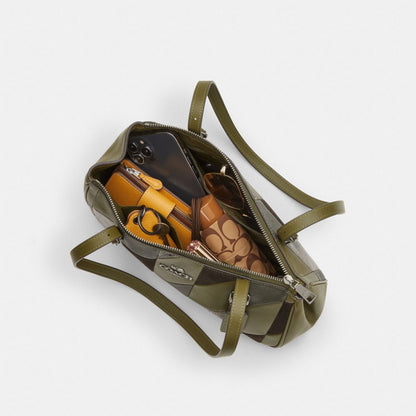 Coach Asher Shoulder Bag With Patchwork Gunmetal Olive Multi