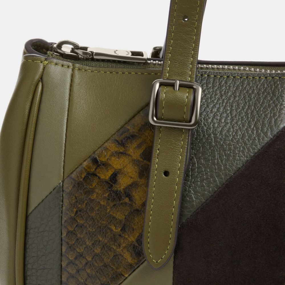 Coach Asher Shoulder Bag With Patchwork Gunmetal Olive Multi