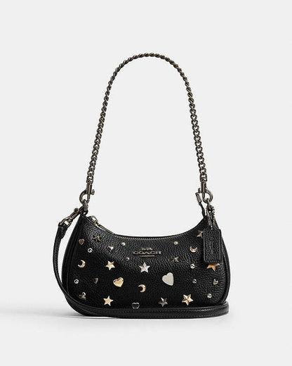 Teri Mini Crossbody Bag With Rivets Pebbled Leather-Gunmetal-Black Multi Pebbled Leather-Gunmetal-Black Multi