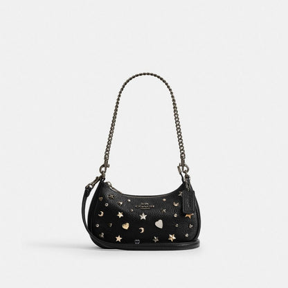 Coach Teri Mini Crossbody Bag With Rivets Gunmetal Black Multi