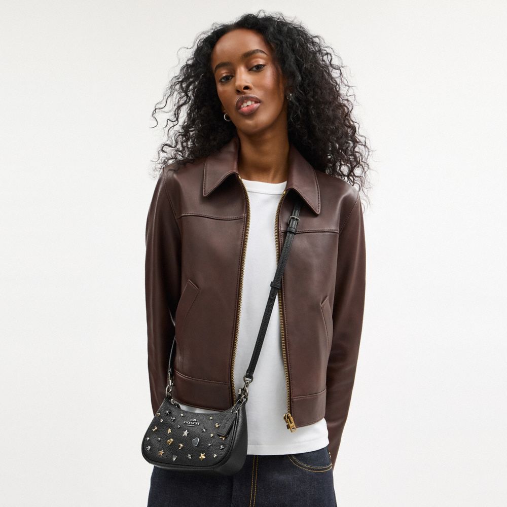 Coach Teri Mini Crossbody Bag With Rivets Gunmetal Black Multi