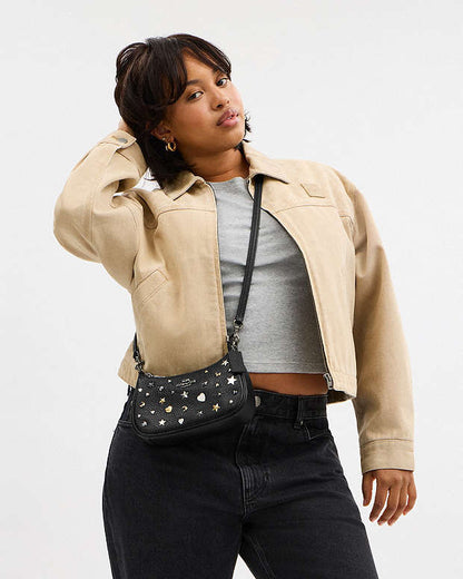Teri Mini Crossbody Bag With Rivets Pebbled Leather-Gunmetal-Black Multi Pebbled Leather-Gunmetal-Black Multi