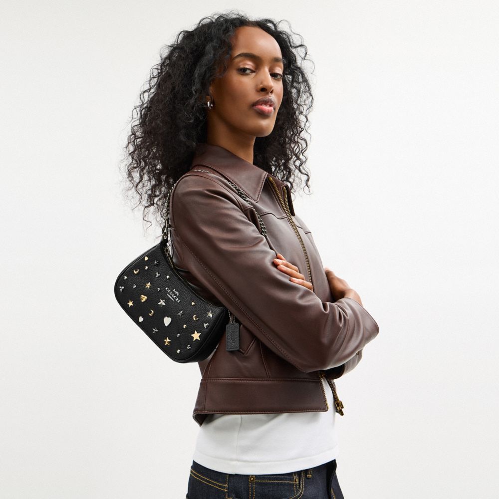 Coach Teri Mini Crossbody Bag With Rivets Gunmetal Black Multi