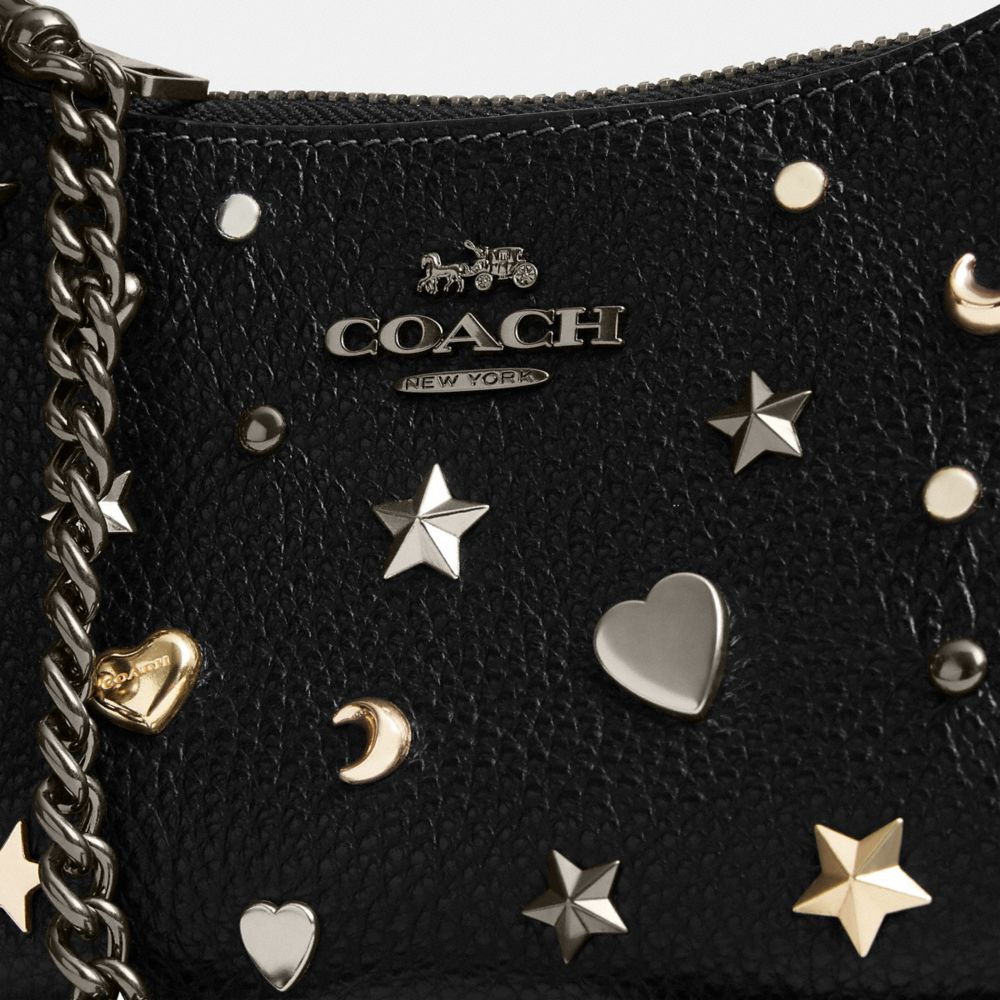 Coach Teri Mini Crossbody Bag With Rivets Gunmetal Black Multi