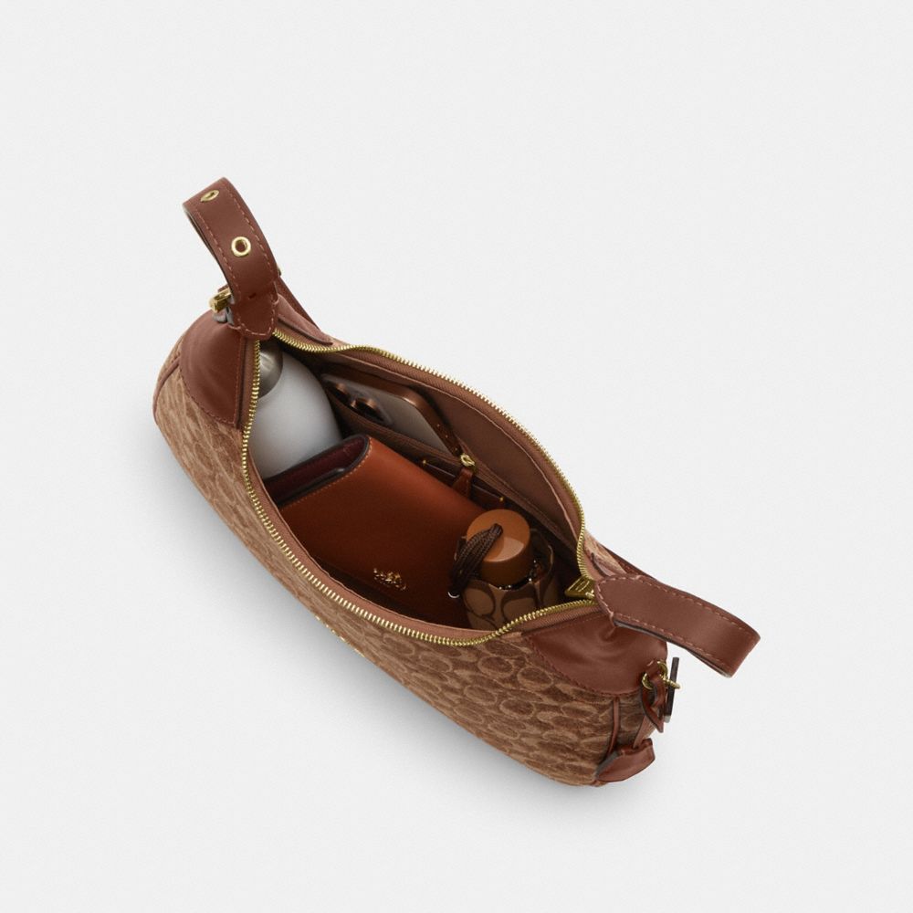 Coach Ella Shoulder Bag In Signature Chenille Gold Light Khaki Vintage Brown