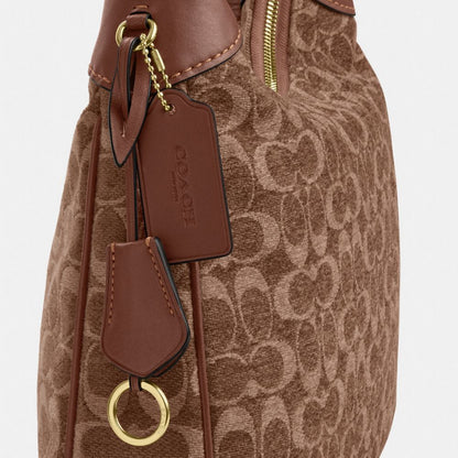 Coach Ella Shoulder Bag In Signature Chenille Gold Light Khaki Vintage Brown