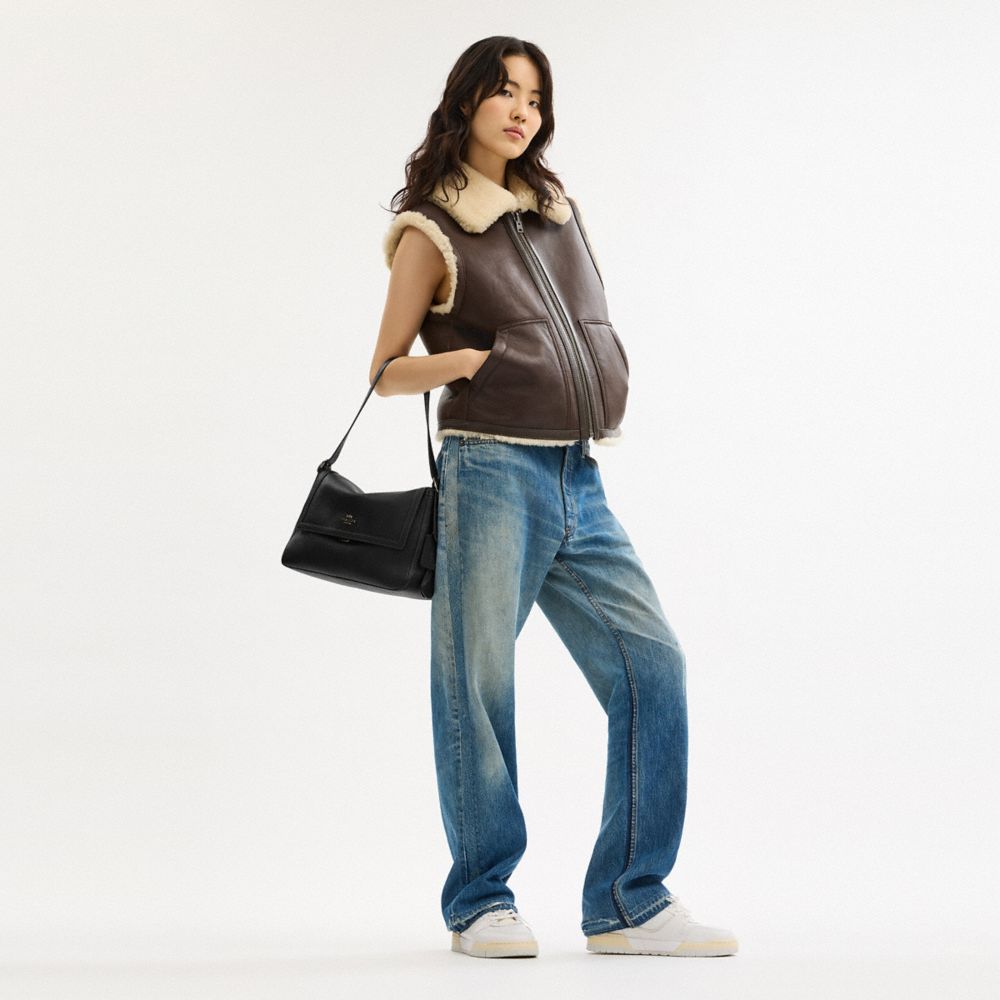 Coach Etta Flap Bag Gunmetal Black