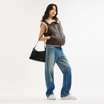 Coach Etta Flap Bag Gunmetal Black
