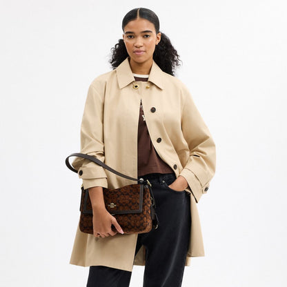 Coach Etta Flap Bag In Signature Chenille Gold/Truffle