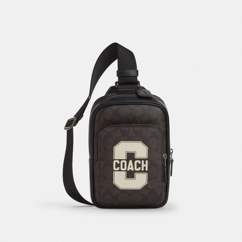 Coach Racer Sling Pack With Varsity Graphic Qb Walnut Multi