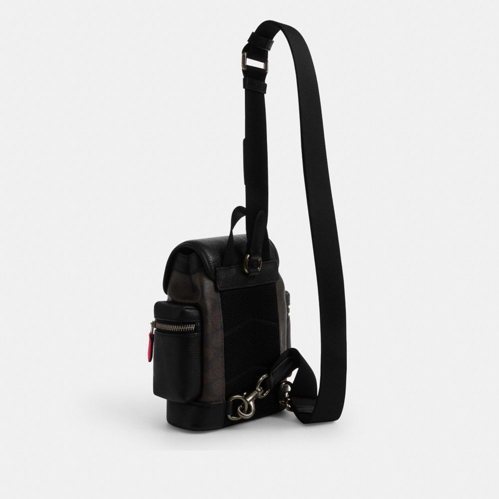 Coach Sprint Sling Pack In Signature Canvas Qb Walnut Bold Red