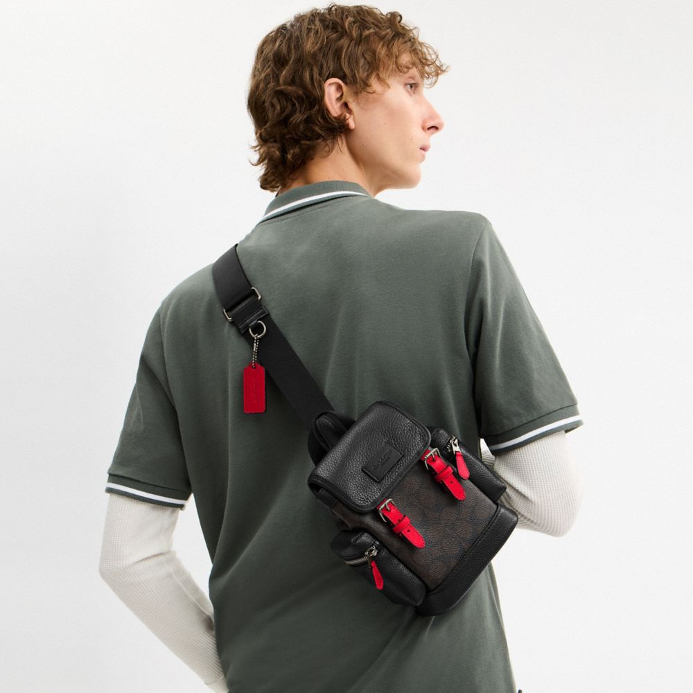 Coach Sprint Sling Pack In Signature Canvas Qb Walnut Bold Red