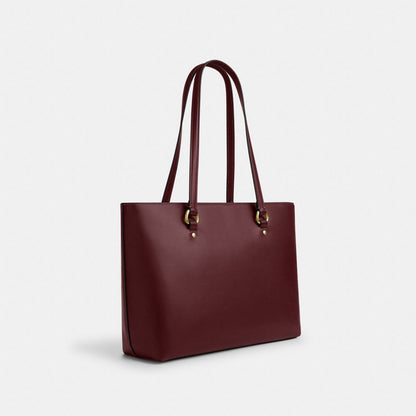Coach Station Tote Bag Gold Maroon