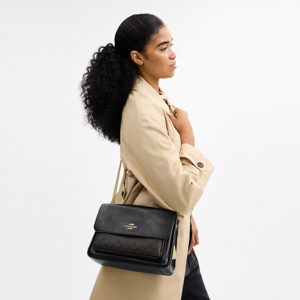 Coach Elodie Crossbody Bag In Signature Canvas Gold Walnut Black