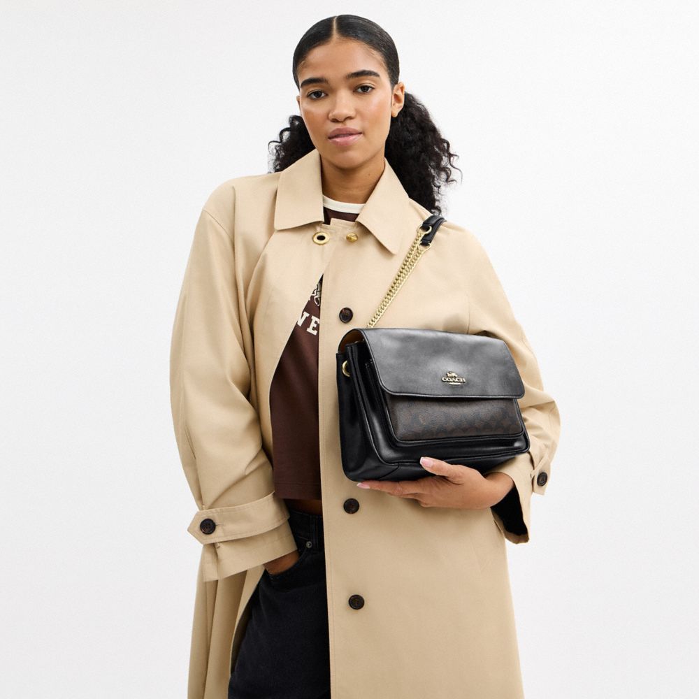 Coach Elodie Crossbody Bag In Signature Canvas Gold Walnut Black