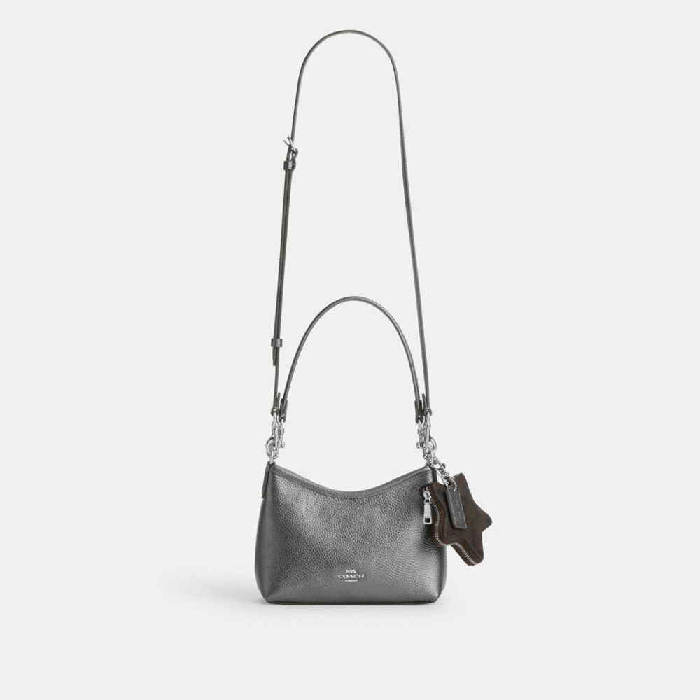 Coach Laurel Small Shoulder Bag With Star Charm Silver Metallic Graphite Walnut