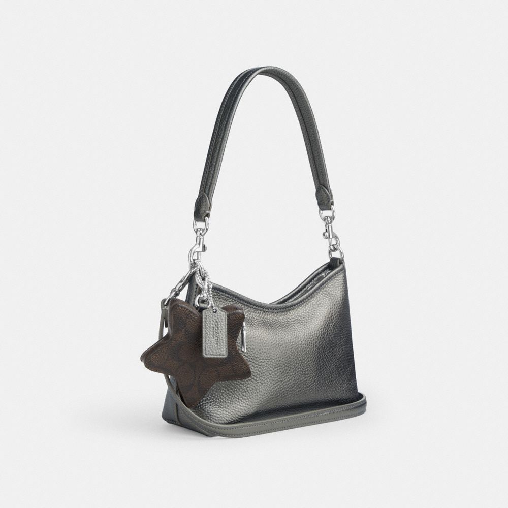 Coach Laurel Small Shoulder Bag With Star Charm Silver Metallic Graphite Walnut