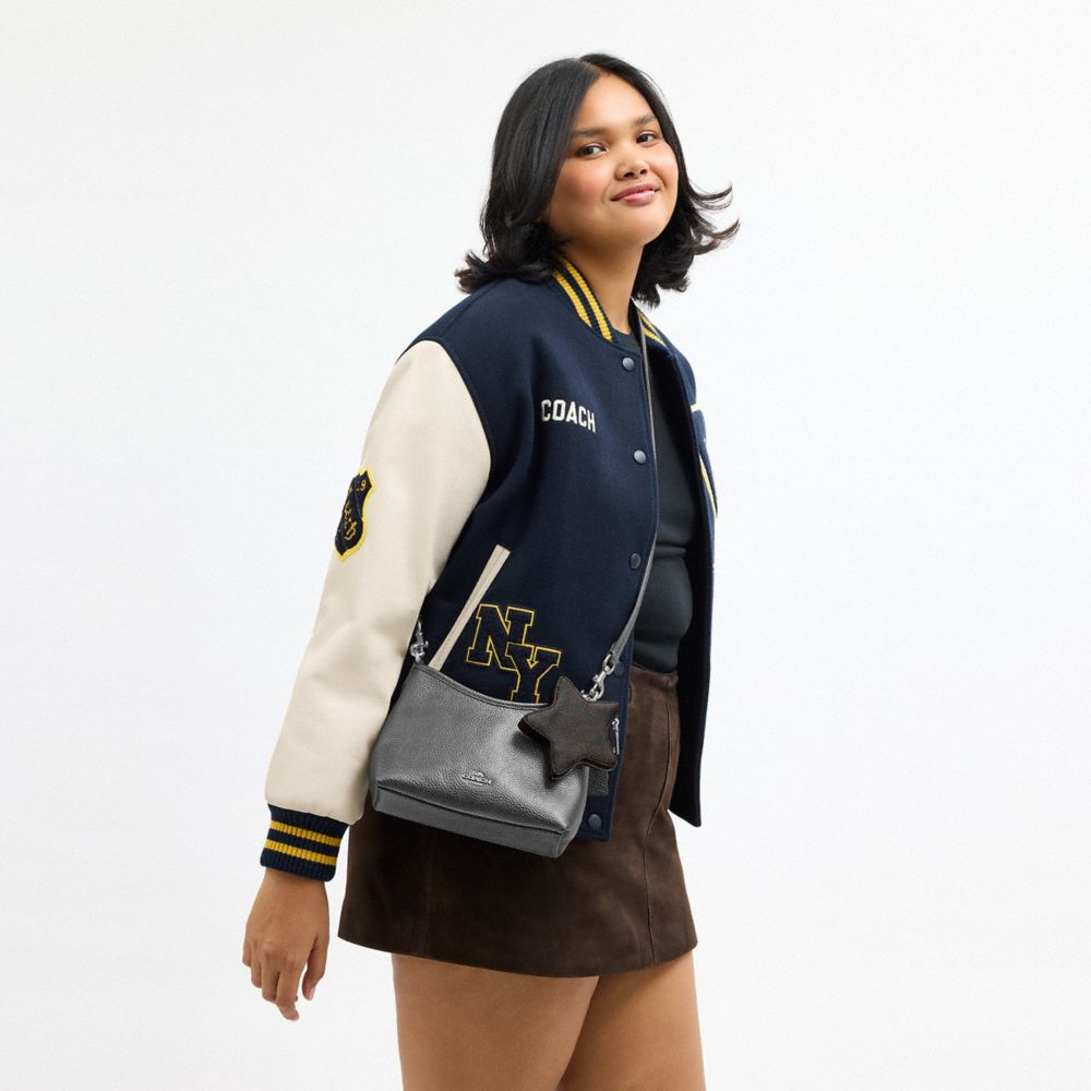 Coach Laurel Small Shoulder Bag With Star Charm Silver Metallic Graphite Walnut