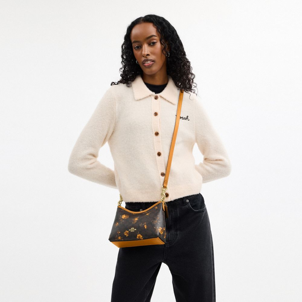 Coach Laurel Small Shoulder Bag In Signature Canvas With Floral Print Im Walnut Yellow
