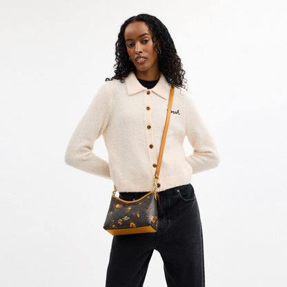 Coach Laurel Small Shoulder Bag In Signature Canvas With Floral Print Im Walnut Yellow
