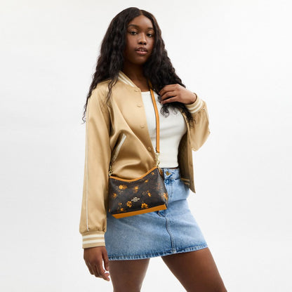 Coach Laurel Small Shoulder Bag In Signature Canvas With Floral Print Im Walnut Yellow