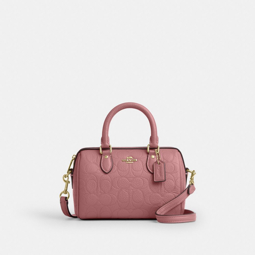 Coach Mini Rowan Crossbody Bag In Signature Leather Gold Peony