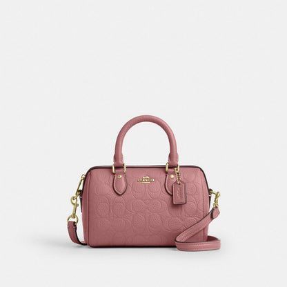 Coach Mini Rowan crossbody bag in signature leather gold peony with gold tone hardware