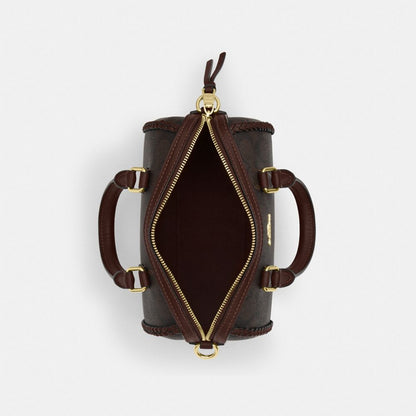 Coach Mini Rowan Crossbody Bag In Signature Canvas With Fringe Im Walnut Maple