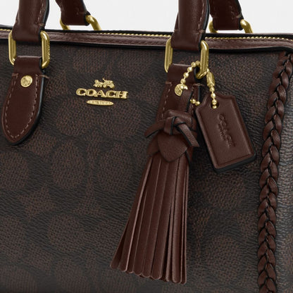 Coach Mini Rowan Crossbody Bag In Signature Canvas With Fringe Im Walnut Maple