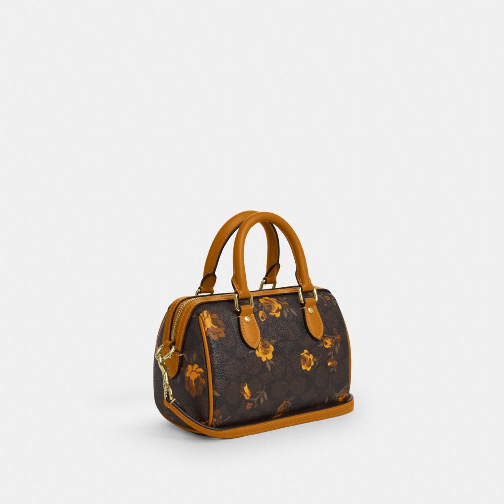 Coach Mini Rowan Crossbody Bag In Signature Canvas With Floral Print Im Walnut Yellow