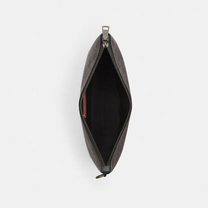 Coach Pouch In Signature Canvas Gunmetal Grey Charcoal